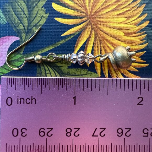 Handmade Earring Set Champagne Crystal Elemental Witch & Brass Ox Cauldron Charm - Picture 5 of 5